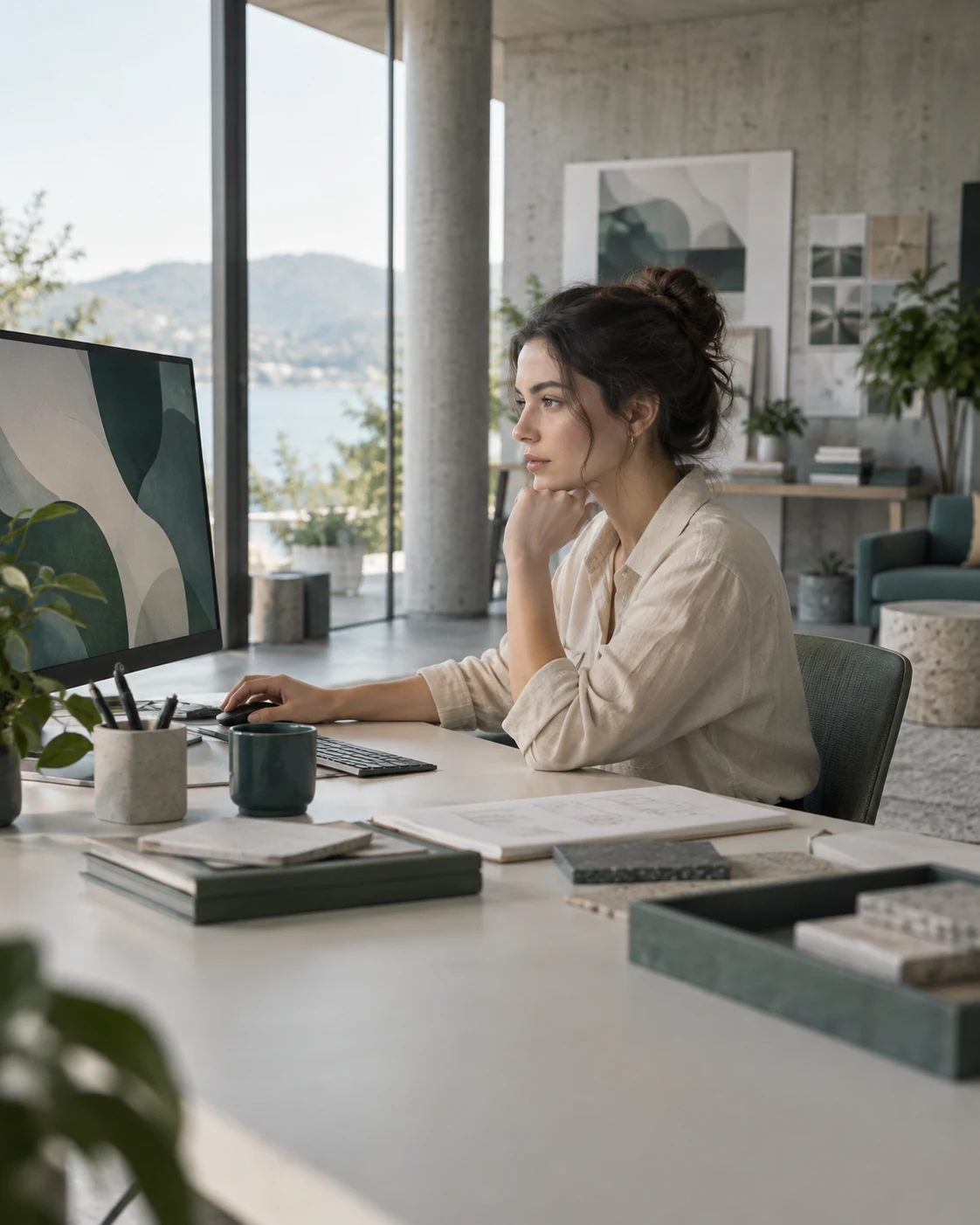 Persona al lavoro davanti a un computer in uno studio creativo